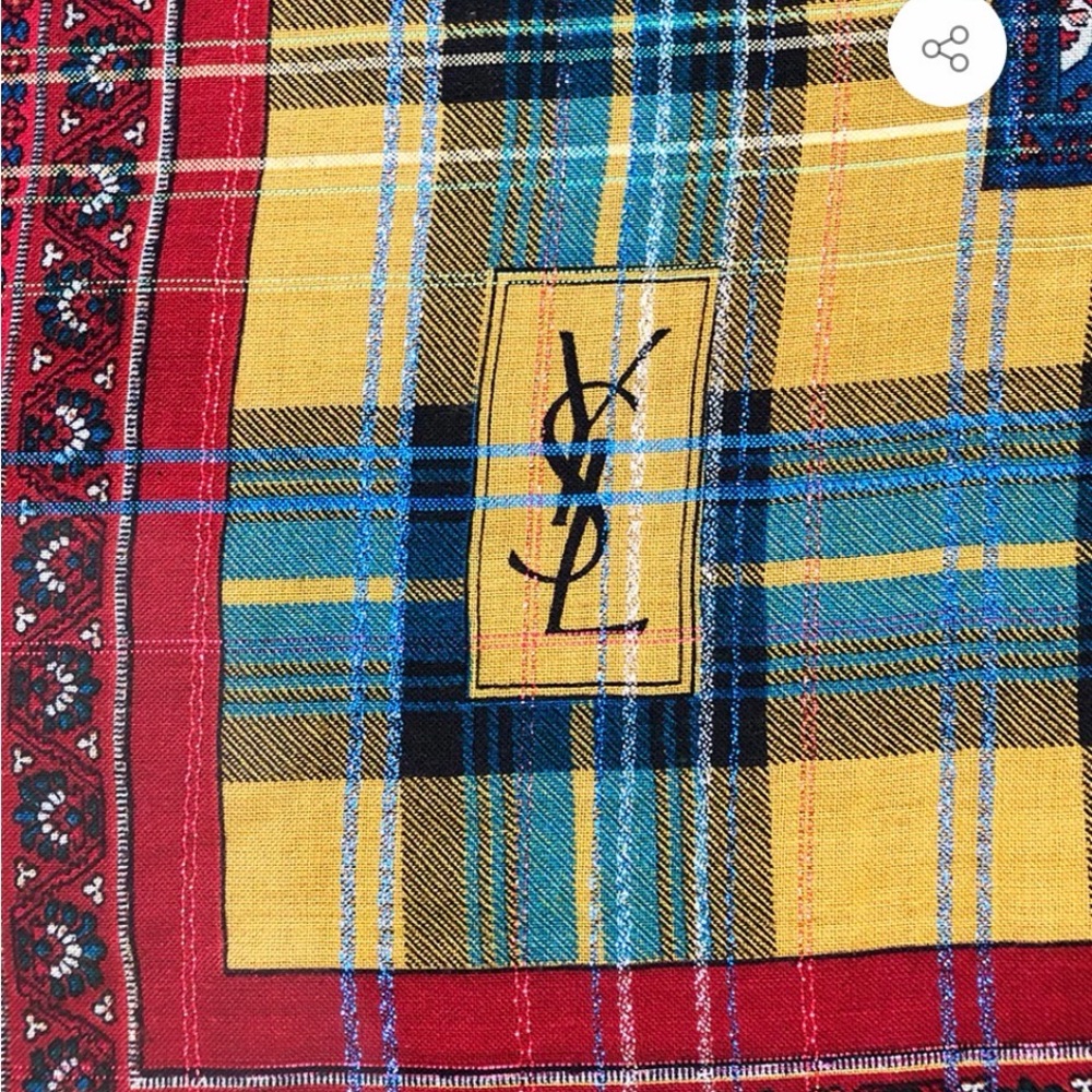 Vintage Yves Saint Laurent Wool Silk Scarf with metallic threads 54” square